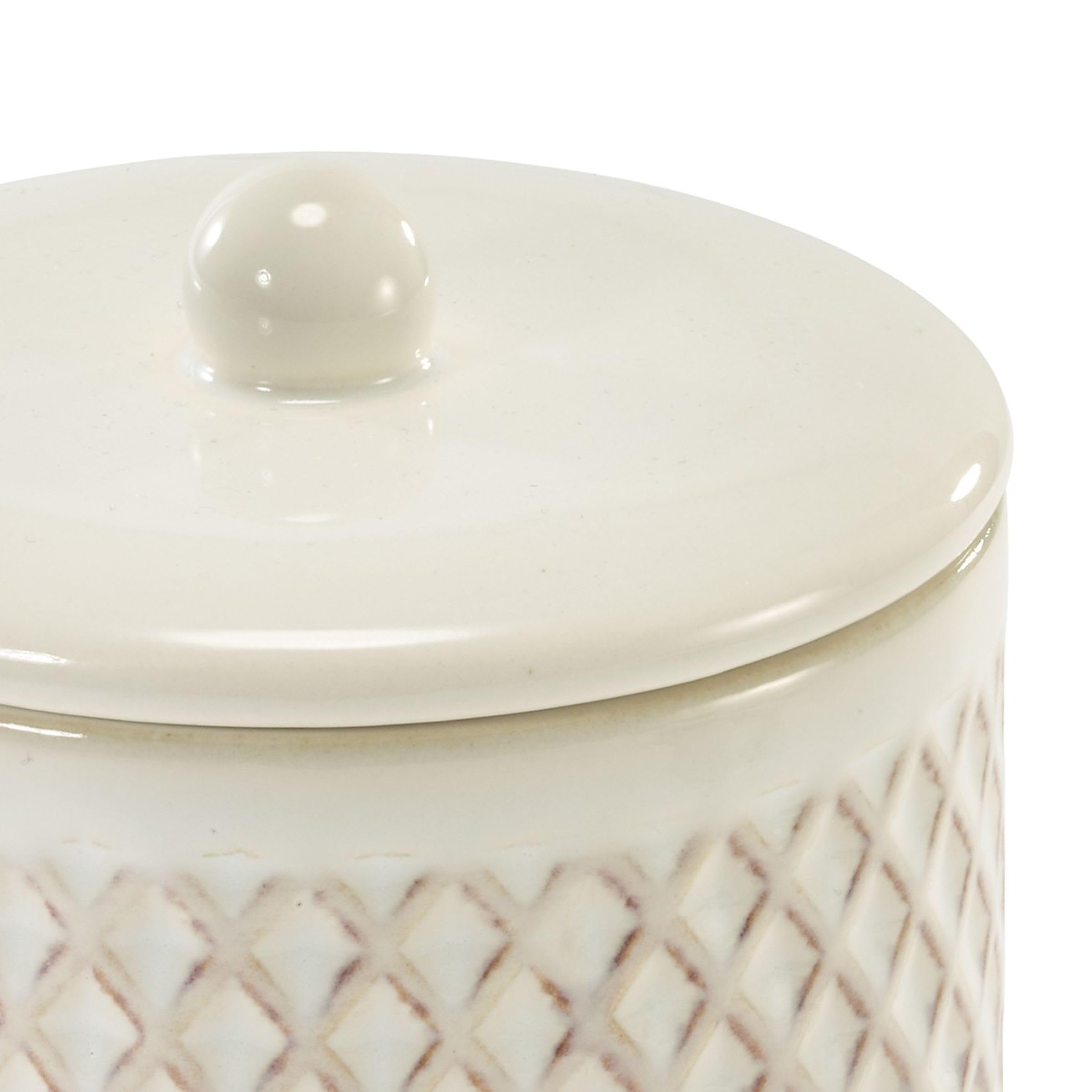 Nicole Miller – Covered Jar, Glossy Ceramic with Embossed Trellis & Reactive Glaze, Decorative Storage for Bathroom, Kitchen, Bedroom or Office (Lyra) - Image 5