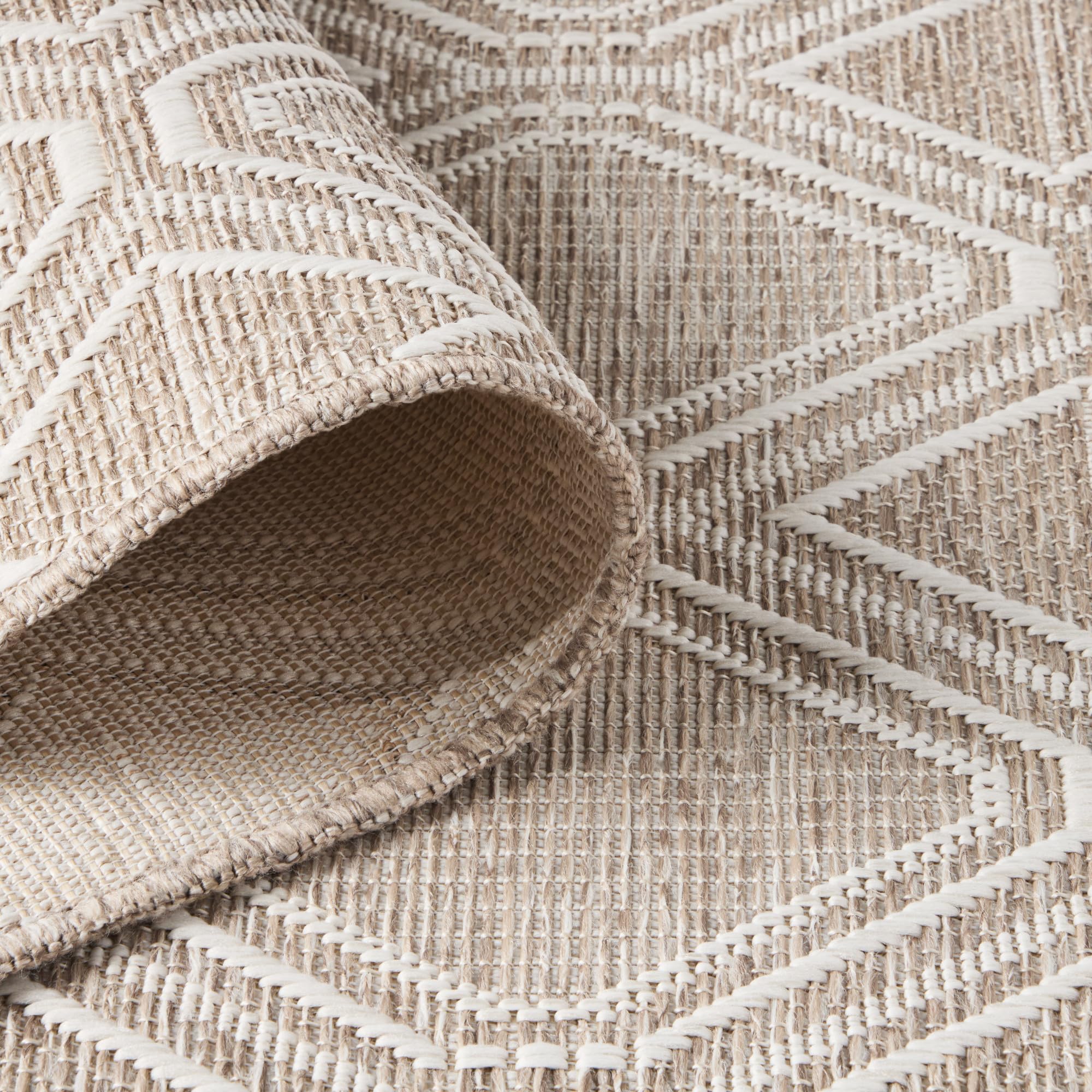Nicole Miller New York Corin Diamond Indoor Outdoor Area Rug, UV Fade Resistant, Low Pile, Taupe/Cream, 7'10"x10'2" - Image 4