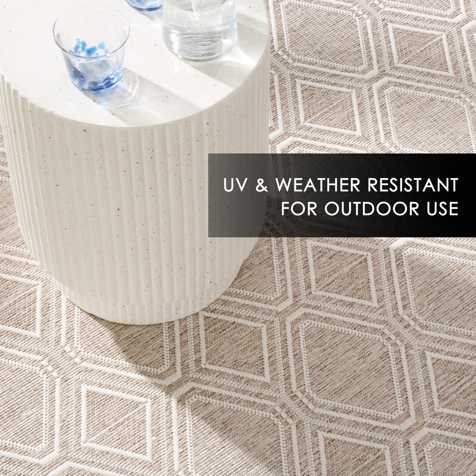 Nicole Miller New York Corin Diamond Indoor Outdoor Area Rug, UV Fade Resistant, Low Pile, Taupe/Cream, 7'10"x10'2" - Image 6