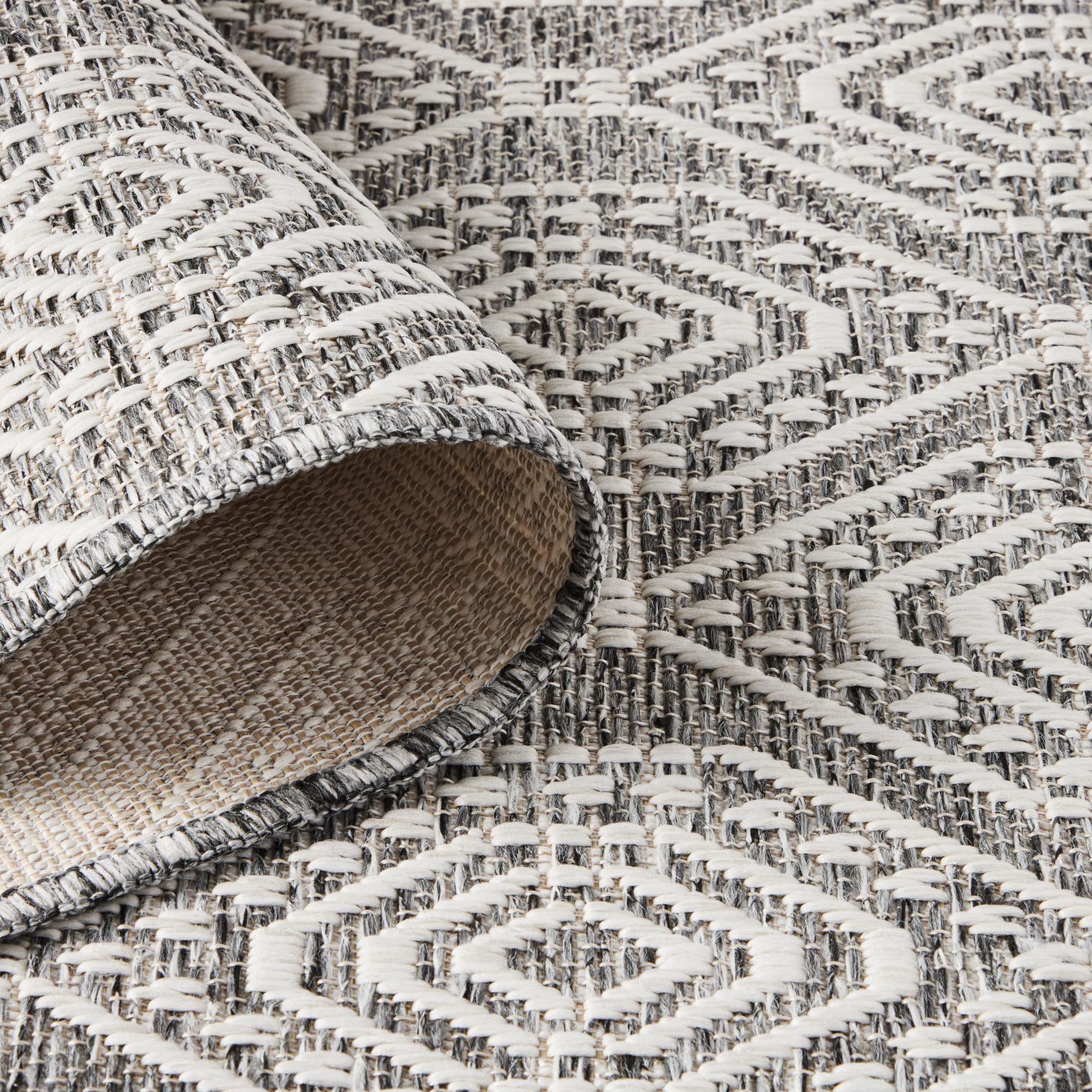 Nicole Miller New York Corin Ogee Indoor Outdoor Area Rug, UV Fade Resistant, Low Pile, Warm Grey/Cream, 5'2"x7'2" - Image 4