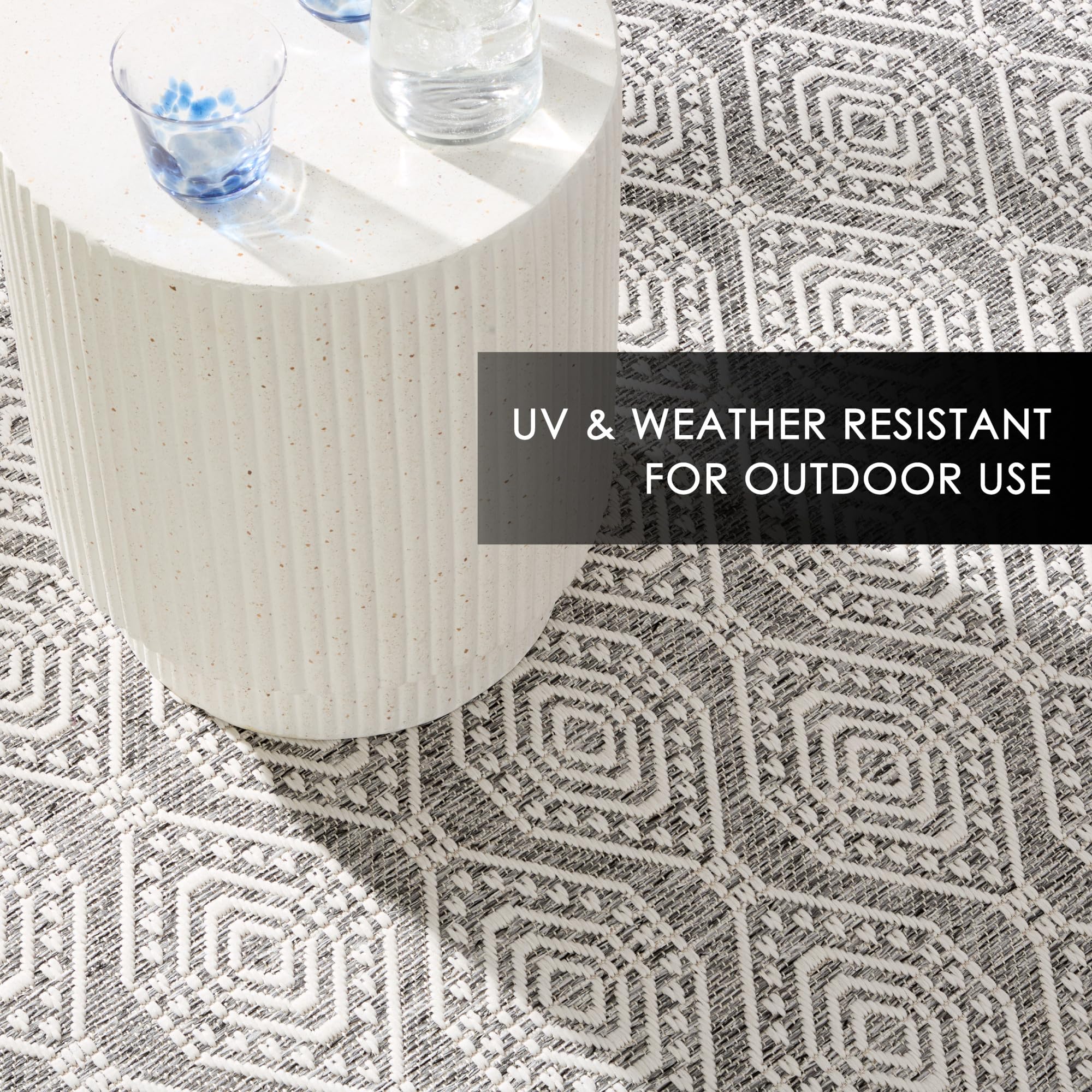 Nicole Miller New York Corin Ogee Indoor Outdoor Area Rug, UV Fade Resistant, Low Pile, Warm Grey/Cream, 5'2"x7'2" - Image 6