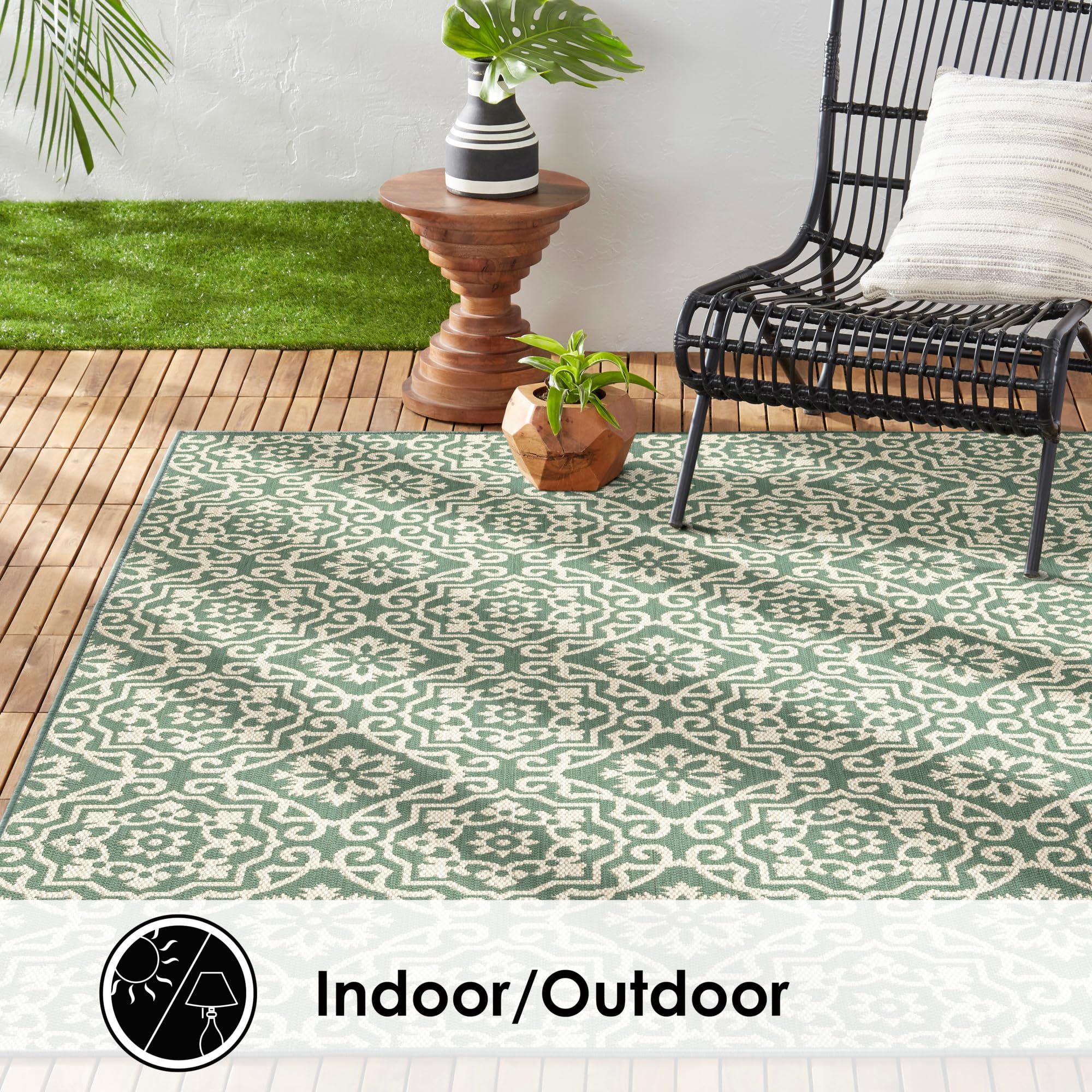 Nicole Miller New York Patio Country Julia Transitional Geometric Indoor/Outdoor Area Rug, Green/Beige, 5'2"x7'2" - Image 8