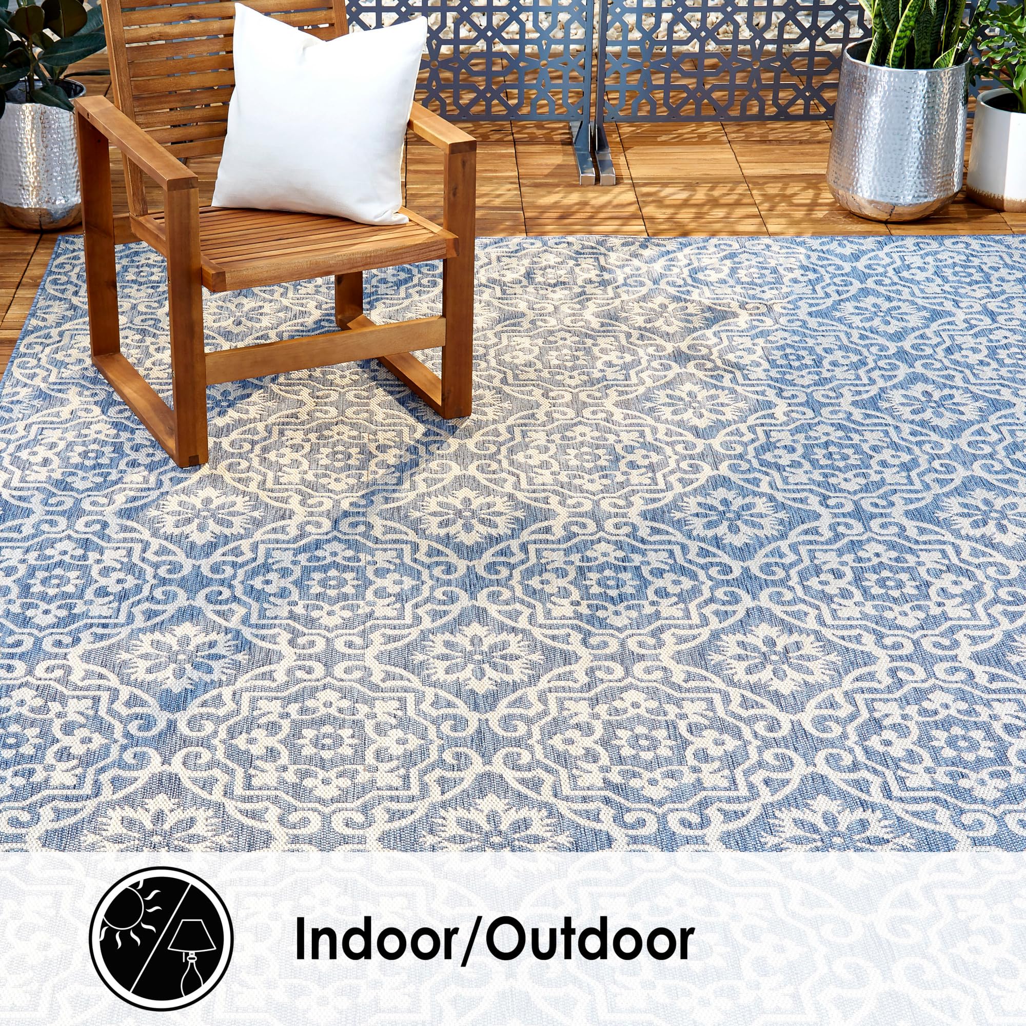 Nicole Miller New York Patio Country Julia Transitional Geometric Indoor/Outdoor Area Rug, Blue/Grey, 3'11"x5'2" - Image 7