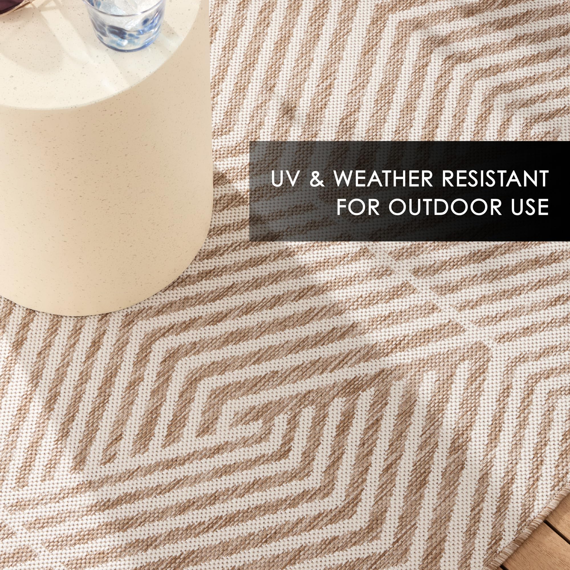 Nicole Miller New York Patio Country Ombre Geo Indoor Outdoor Area Rug, UV Fade Resistant, Low Pile, Beige/Cream, 9'2"x12'5" - Image 4