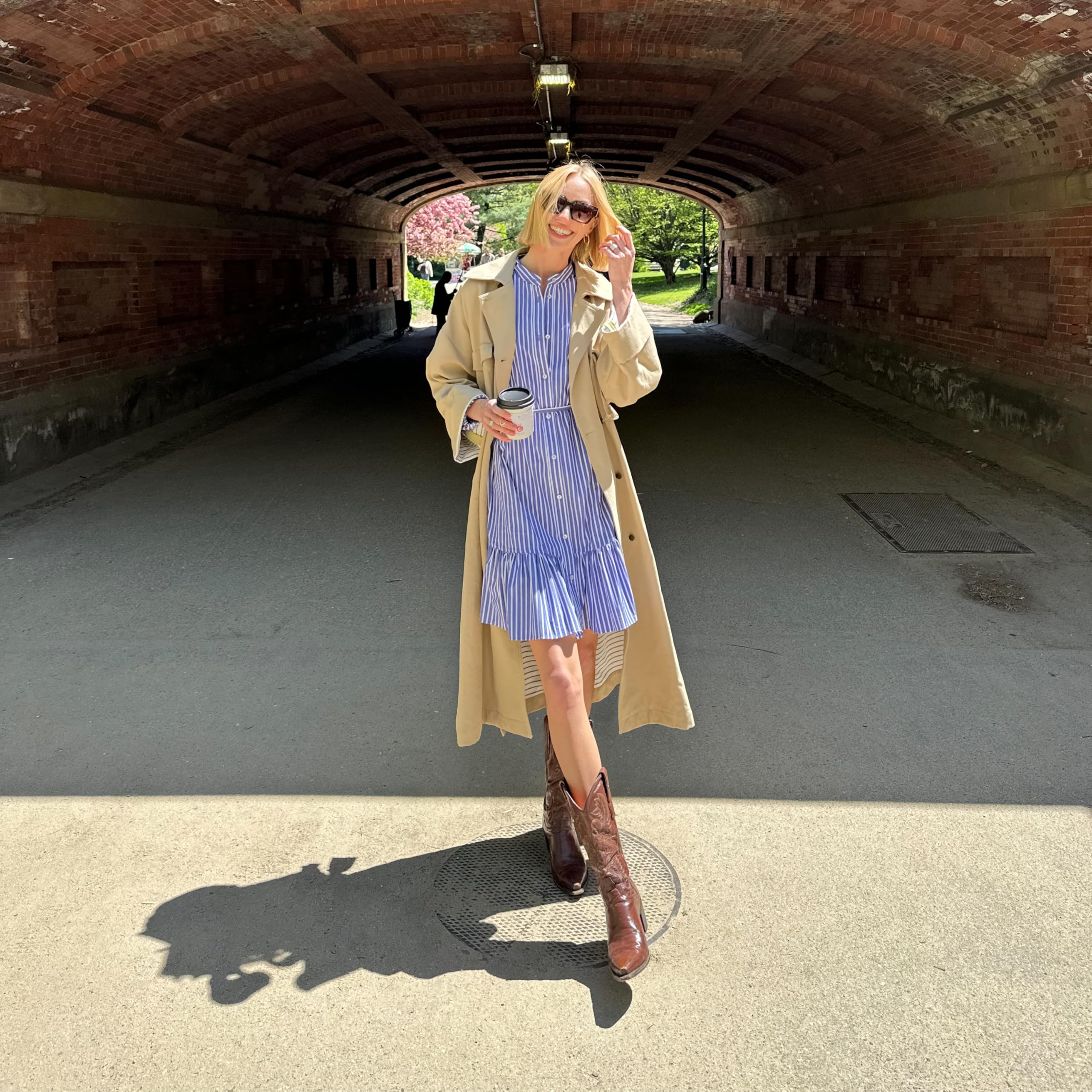 Nicole Miller New York Women's Long Sleeved Collarless Shirtdress with Self Tie - Image 5
